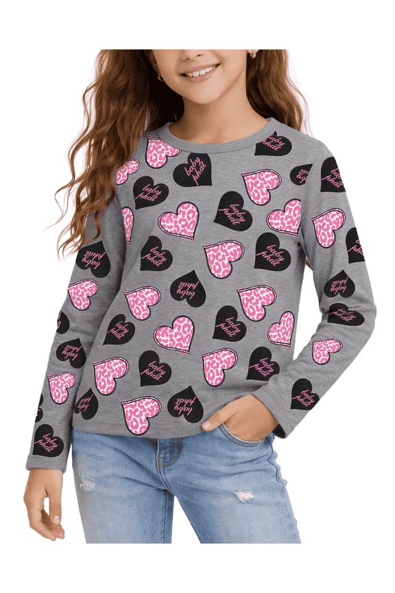 Girls Long Sleeve Shirts – Crewneck Pullover Graphic Tee, Long Sleeve Shirts for Girls
