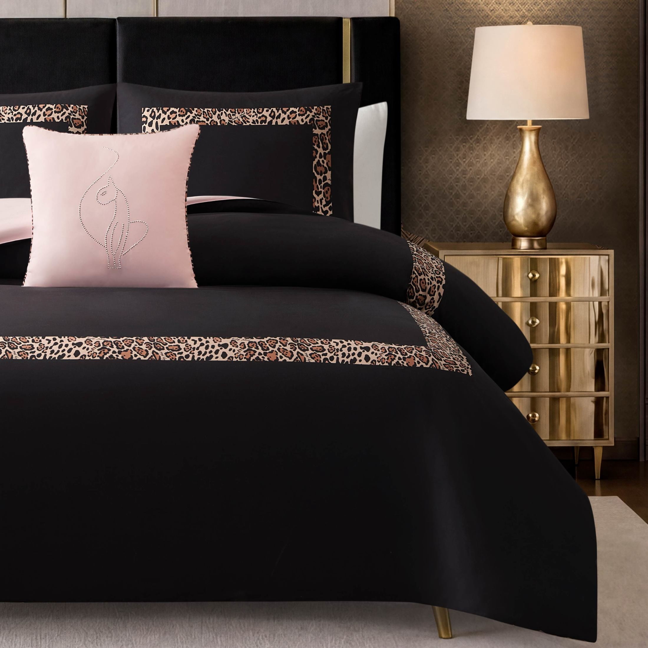 Baby Phat Leopard Hotel Border 4-Piece Comforter Set, Black, King