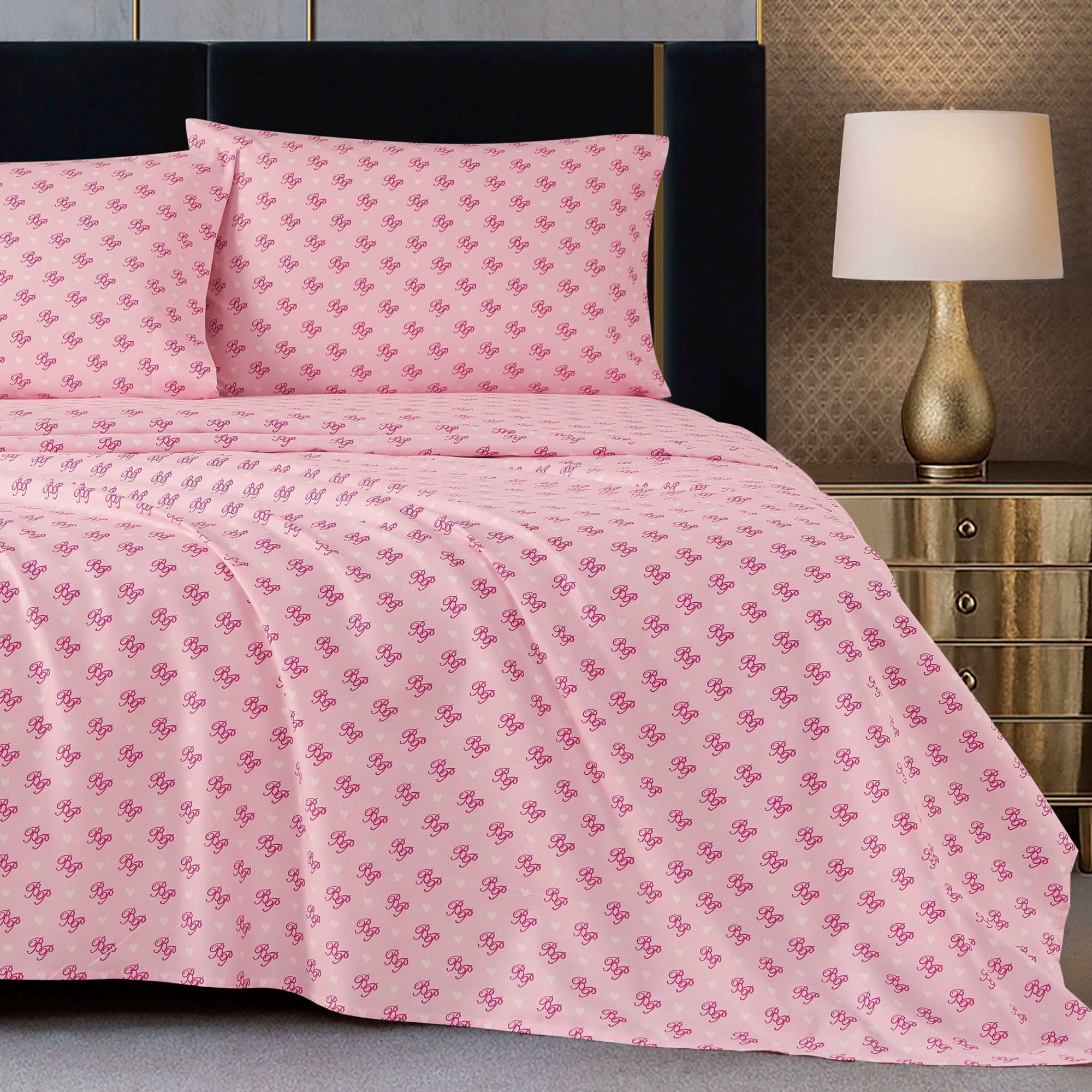 Baby Phat Printed Microfiber Sheet Sets, 4-Piece King, Pink