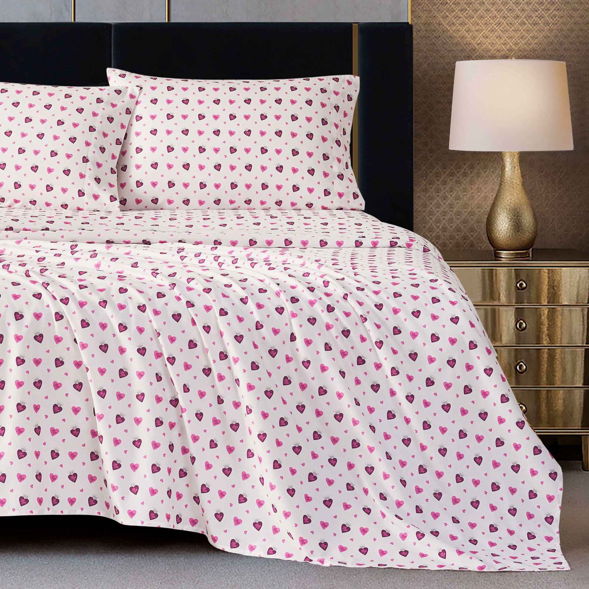 Baby Phat Printed Microfiber Sheet Sets, 4-Piece Queen, White