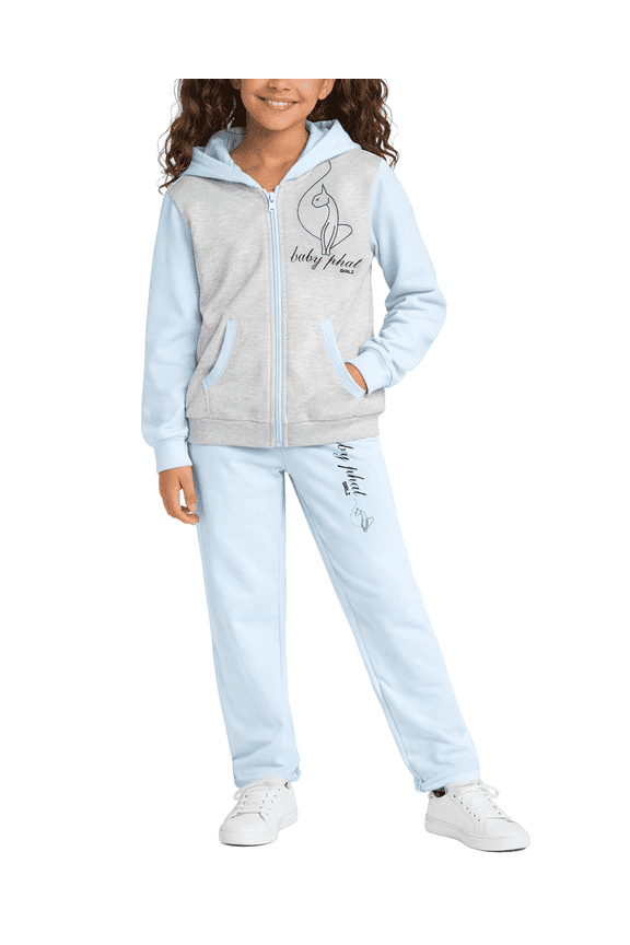 Girls Sweatsuit Set Soft Fleece Zip up Girls Hoodie Sweatshirt & Jogger Sweatpants 2 Piece
