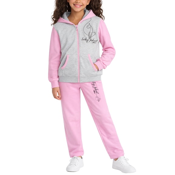Baby Phat Girls Sweatsuit Set Soft Fleece Zip up Girls Hoodie Sweatshirt & Jogger Sweatpants 2 Piece