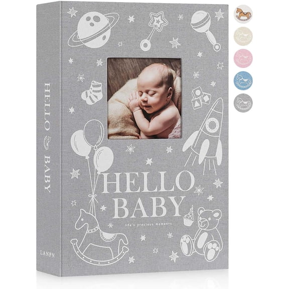 Baby Photo Album 4x6 300 Pockets, Linen Newborn Bebe Ultrasound Photo Album with Memo Writing Area, Cover Photo Book, Picture Album for kids, Baby Boy Memory Book Keepsake Grey