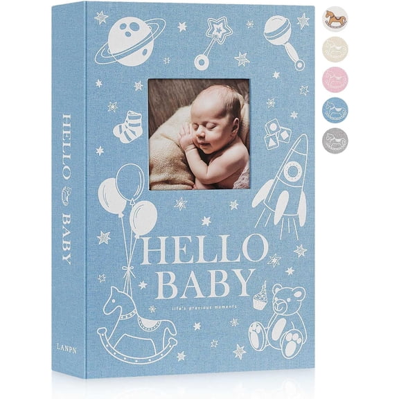 Baby Photo Album 4x6 300 Pockets, Linen Newborn Bebe Ultrasound Photo Album with Memo Writing Area, Cover Photo Book, Picture Album for kids, Baby Boy Memory Book Keepsake Blue