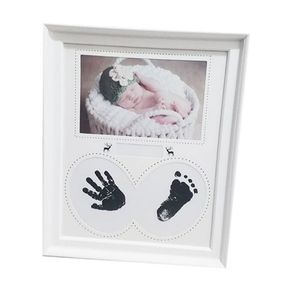 YOSADIER Newborn Baby Photo Frame with White Finish PVC Footprint Display for Nursery Room Decorations 1 Pack