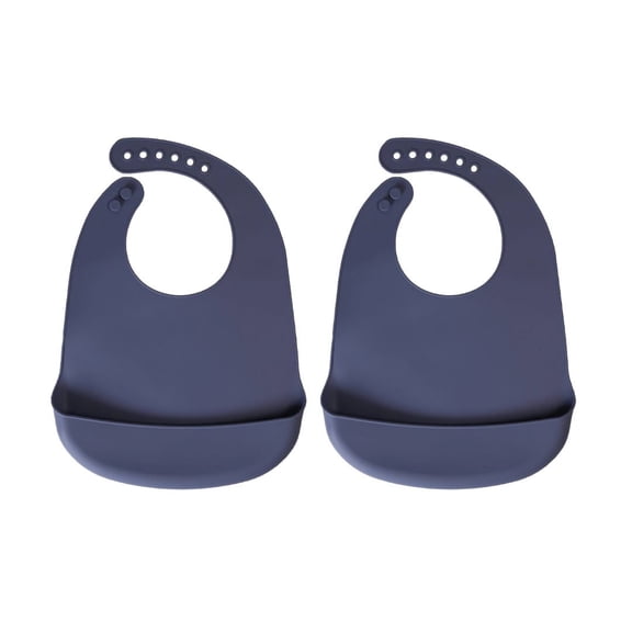 Baby Pick Silicone Bibs For Babies- BPA-Free Waterproof Bib With Pocket- Dishwasher Safe Feeding Bib With Food Catcher (Slate Blue x 2)