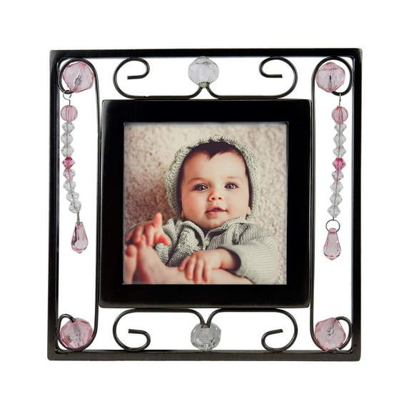 Baby Picture Frame, Metal Wire & Beads, 3x3 Photo Window, Perfect for Baby Shower or Adoption Gifts