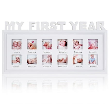 Baby Picture Frame, Newborn Photo Frame Baby Memories Frame My First Year 12 Months Newborn Keepsake Frame Creative Gift for Baby Shower