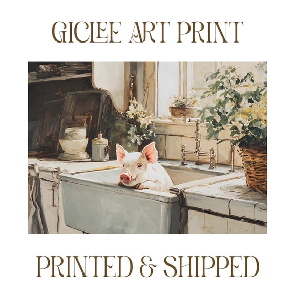 Baby Pig Poster Farmhouse Wall Decor For Kitchen Wall Art Farmhouse Kitchen Decor Vintage Farm Art Baby Farm Animal Decor For Dining Room, 24x36 UNFRAMED