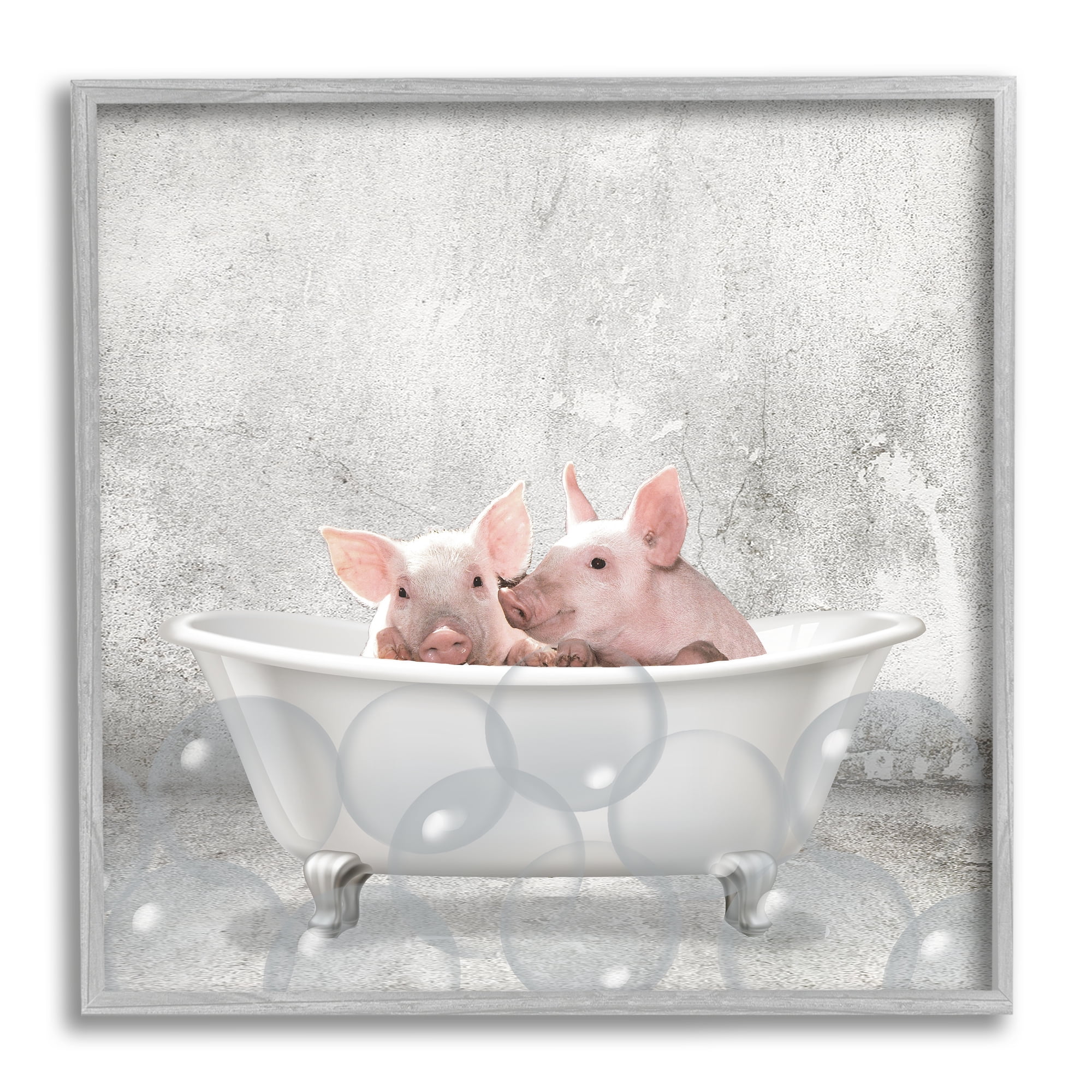 Baby Piglets Bath Time Cute Animal Design 24 in x 24 in Framed Painting Art Print, by Stupell Home Décor