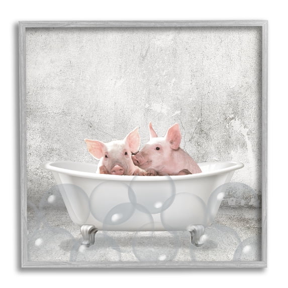 Baby Piglets Bath Time Cute Animal Design 24 in x 24 in Framed Painting Art Print, by Stupell Home Décor