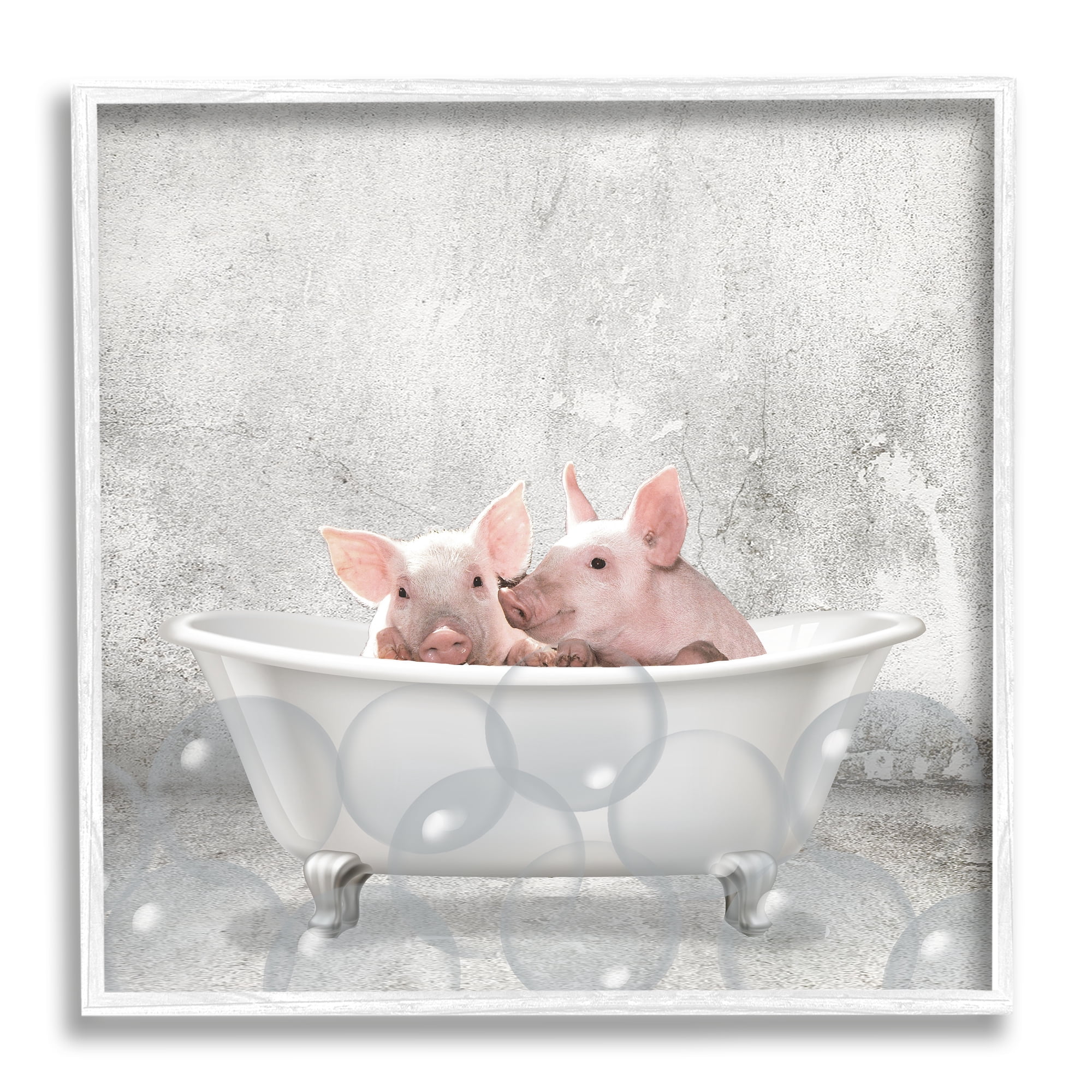 Baby Piglets Bath Time Cute Animal Design Animals & Insects Framed Art Print Wall Art, 17x17
