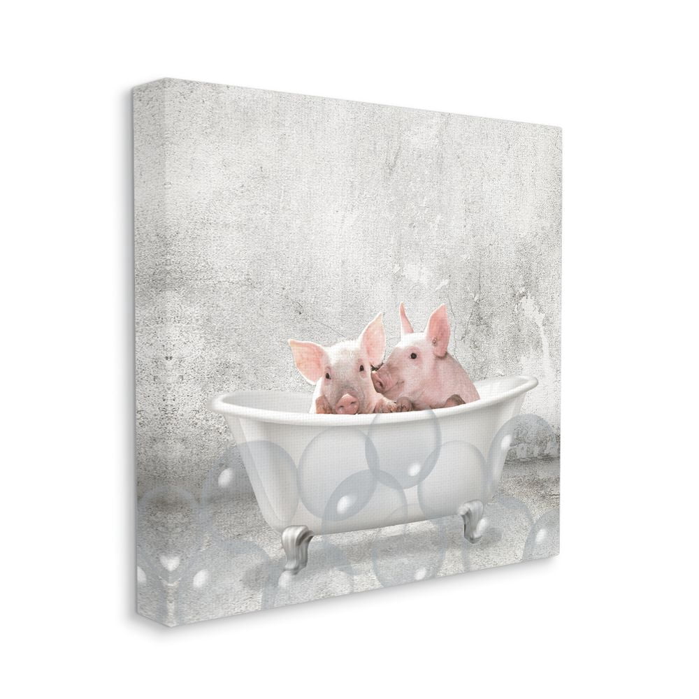 Baby Piglets Bath Time Cute Animal Design Animals & Insects Gallery-Wrapped Canvas Print Wall Art, 17x17