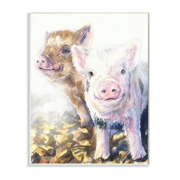 Stupell Industries Baby Piglets Smiling Adorable Farm Animals Wall Plaque, 10 x 15, Design by George Dyachenko