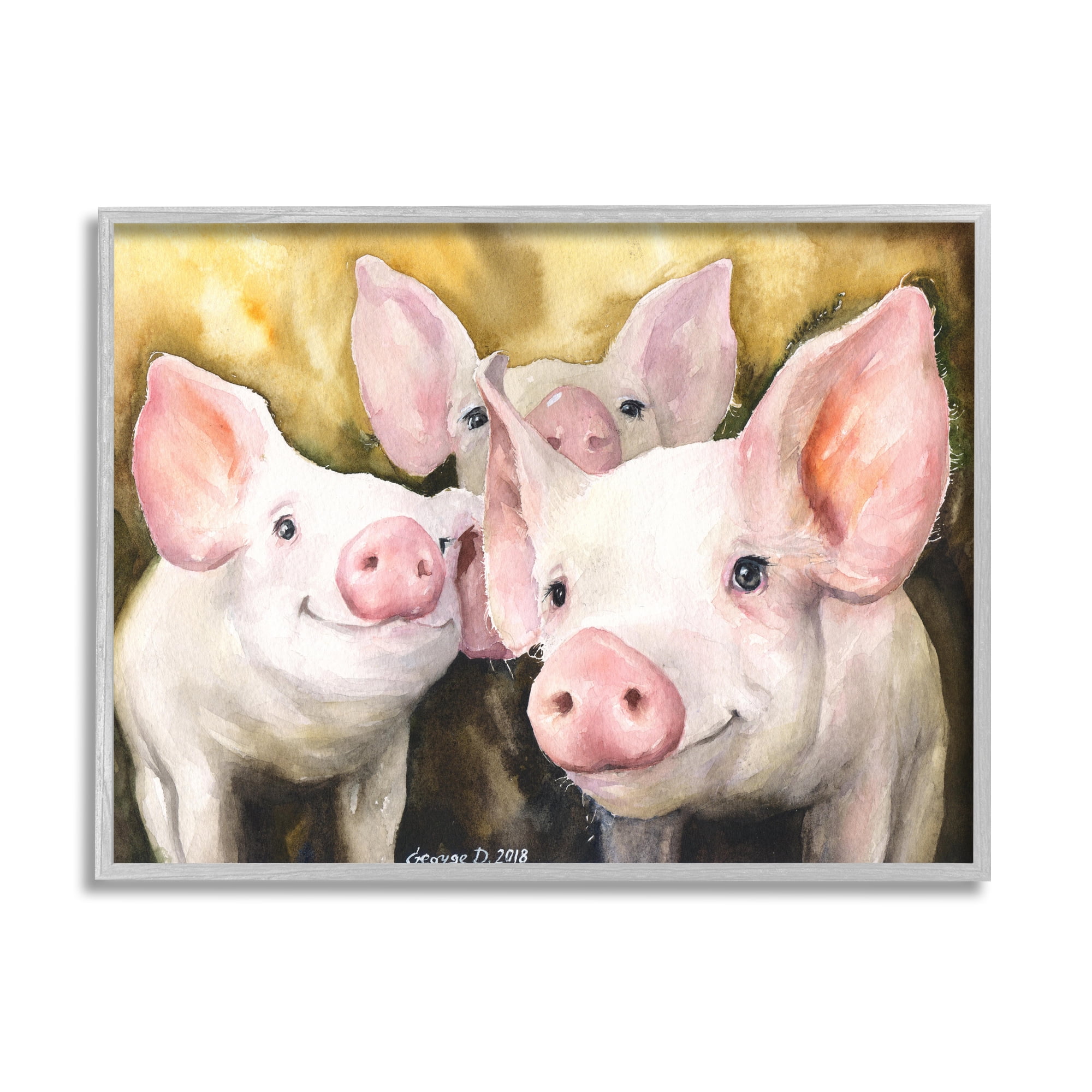 Baby Pigs Animal Watercolor 14 in x 11 in Framed Painting Art Prints, by Stupell Home Décor
