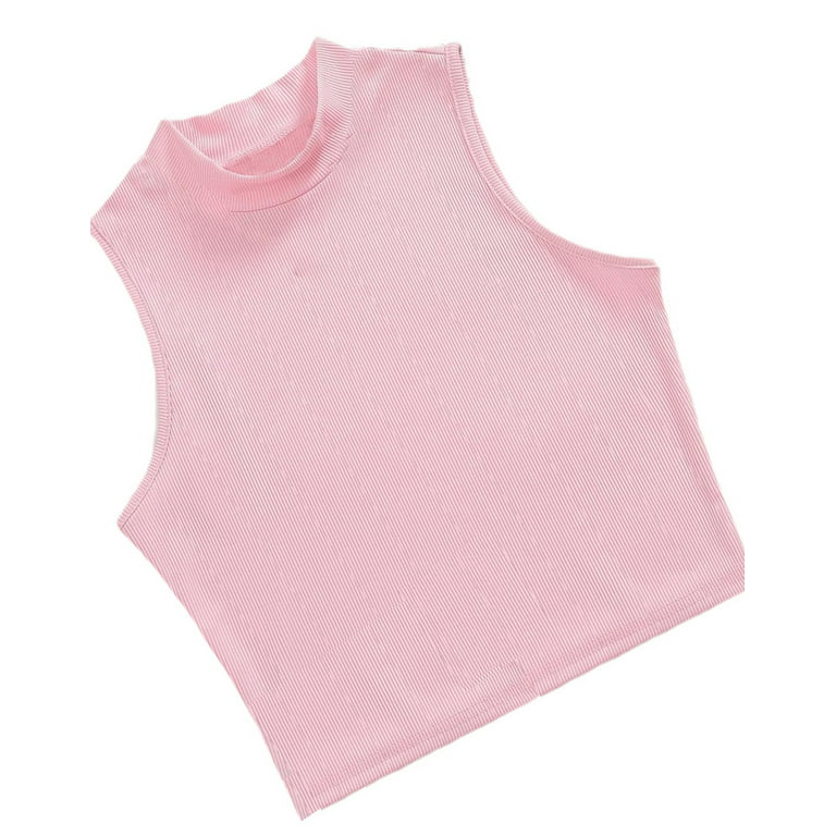 Baby Pink Casual Plain Rib-Knit Tank Women's Tank Tops Camis