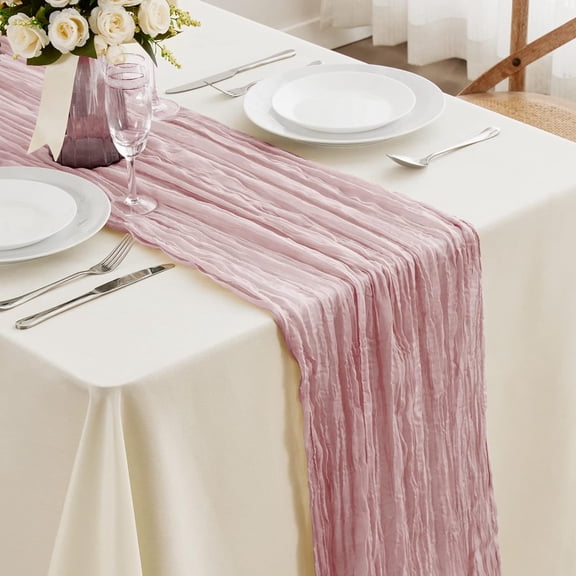 Baby Pink Cheesecloth Table Runner - 13.3Ft Boho Gauze Cheese Cloth Table Runner 35x160 Inch Long Romantic Sheer Table Runner for Wedding Bridal Baby Shower Birthday Party Table Decoration