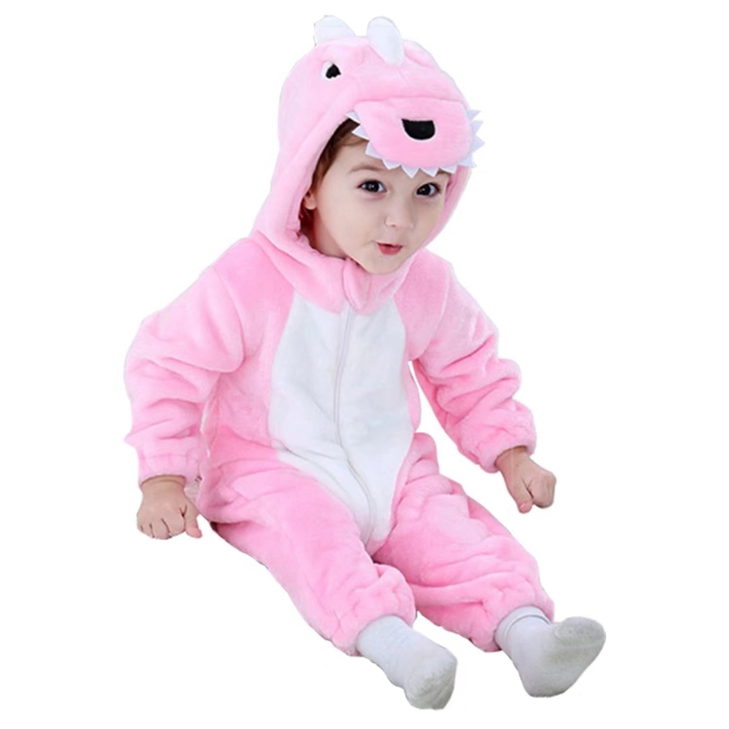 Baby Pink Dinosaur Costumes Unisex Toddler Onesie Halloween Dress Up Romper, 6-12 Months