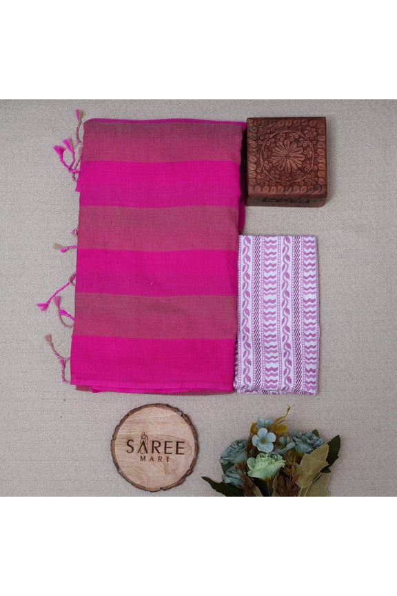 Baby Pink Handloom Pure Cotton Saree With Designer Patto Blouse