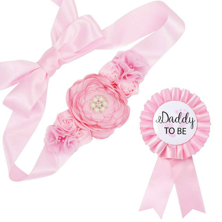 Baby Pink Maternity Sash & Daddy to Be Corsage Set - Baby Shower Sash Baby