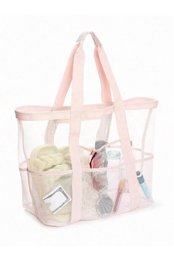 Baby Pink Mesh Tote Bag With Dual Handles, Large Capacity, Quick Dry