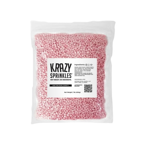 Baby Pink Pearl Confetti Sprinkles (1 pound) Candy Decor for Cakes, Ice Cream & Cookies by Krazy Sprinkles