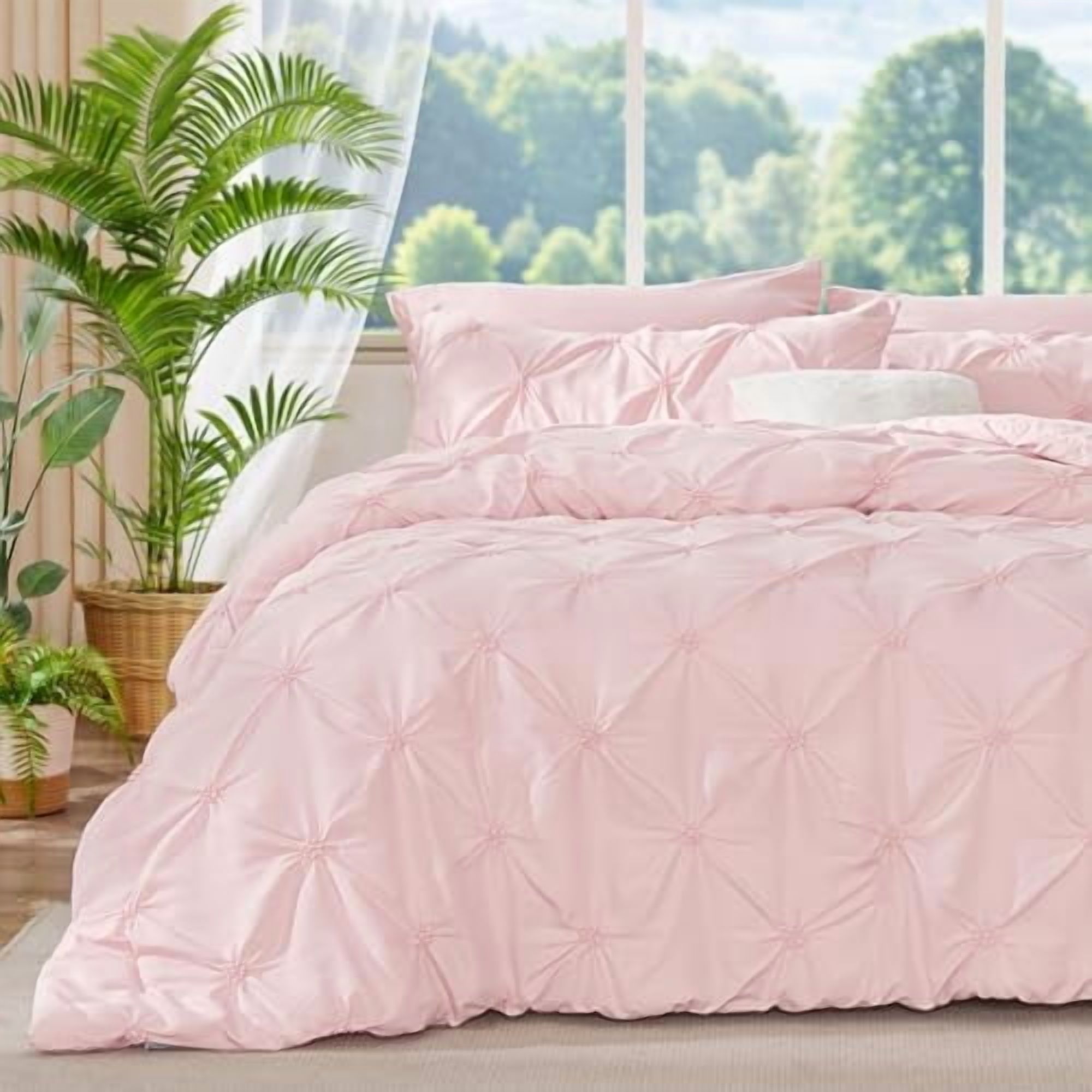 Queen Bed Frame Pink Comforter Baby Pink Queen Comforter Set - 3 Pieces Boho Pintuck Bedding Comforter ...