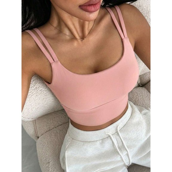 Baby Pink Seamless Double-Strap Lightweight Sports Bra Camisole