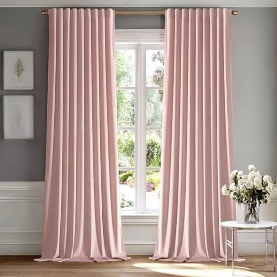 Baby Pink Velvet Curtains 90 inches - Luxury Blackout Curtains for Bedroom Living Room Thermal Insulated Super Soft Window Drapes Rod Pocket & Back Tab, W52 x L90 inches, 2 Panels