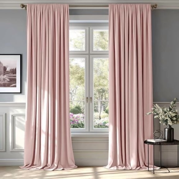 Baby Pink Velvet Curtains Thermal Insulated Blackout Curtain Drapes for Bedroom Living Room Darkening 90 Inches Long Curtains Panels Rod Pocket Set of 2