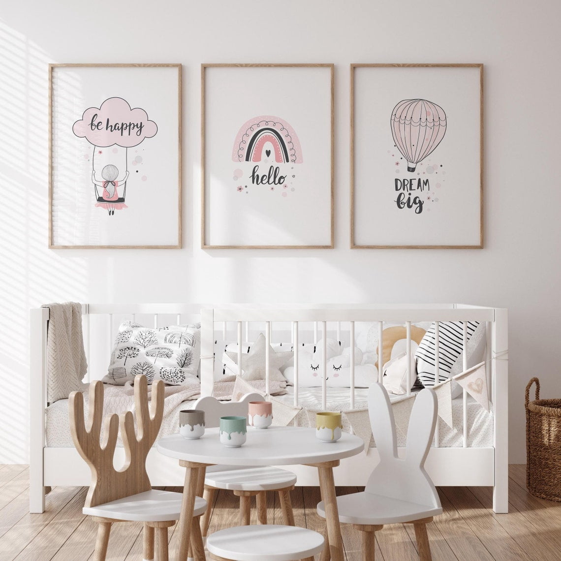 Baby Pink Wall Art Nursery Prints Girls Boho Nursery Art Baby Girl Wall ...