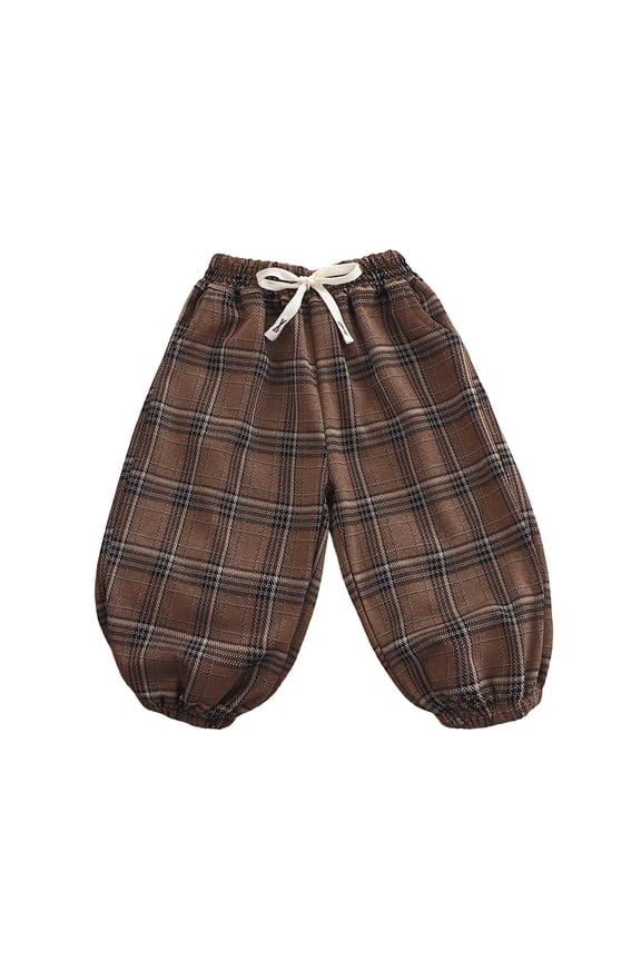 Baby Plaid Pants, Toddler Kids Cotton Pants, Boys and Girls Drawstring Elastic Waist Stretch Pull on Joggers Size 1-12 Years
