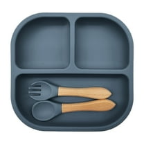 Baby Plates with Suction Silicone Divided Plates for Toddlers 3 Compartment Non Self Feeding Dishwasher Microwave Safe BPA Free Kids Plates for High Chairs Tables Travel 7.36x7.09 Inches