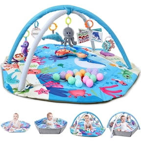 KOPPOP 4-in-1 Baby Play Gym & Activity Mat with Ball Pit, Safe for Tummy Time & Play Blue