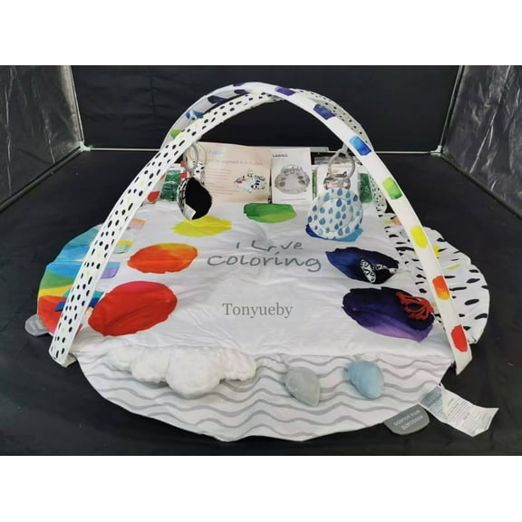 Baby Play Gym & Activity Mat, Large 45" Padded Palette Play Mat with STEM Toys, Textures & Learning Cards for Newborn to Toddler (0-24 Months)