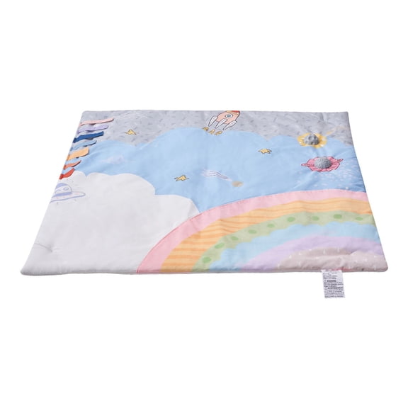 Baby Play Gym Mat, Tummy Time Mat with 6 Sensory Toys, Baby Activity Mat with Light-up Musical Rocket Toy for 0-18 Month Newborn Infant, Baby Essentia