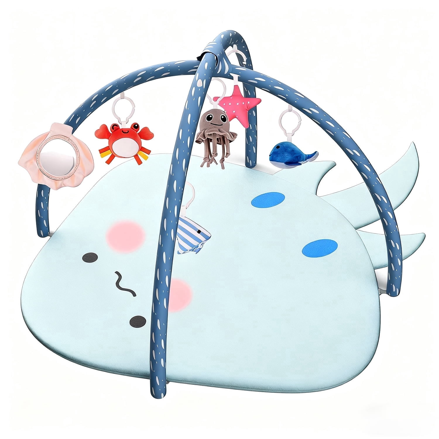 OMZER Baby Play Gym Mat for Infant & Newborn, Baby Activity Mat with 6 Detachable Hanging Toys for Sensory & Motor Skill Development, Ocean Style Playgym