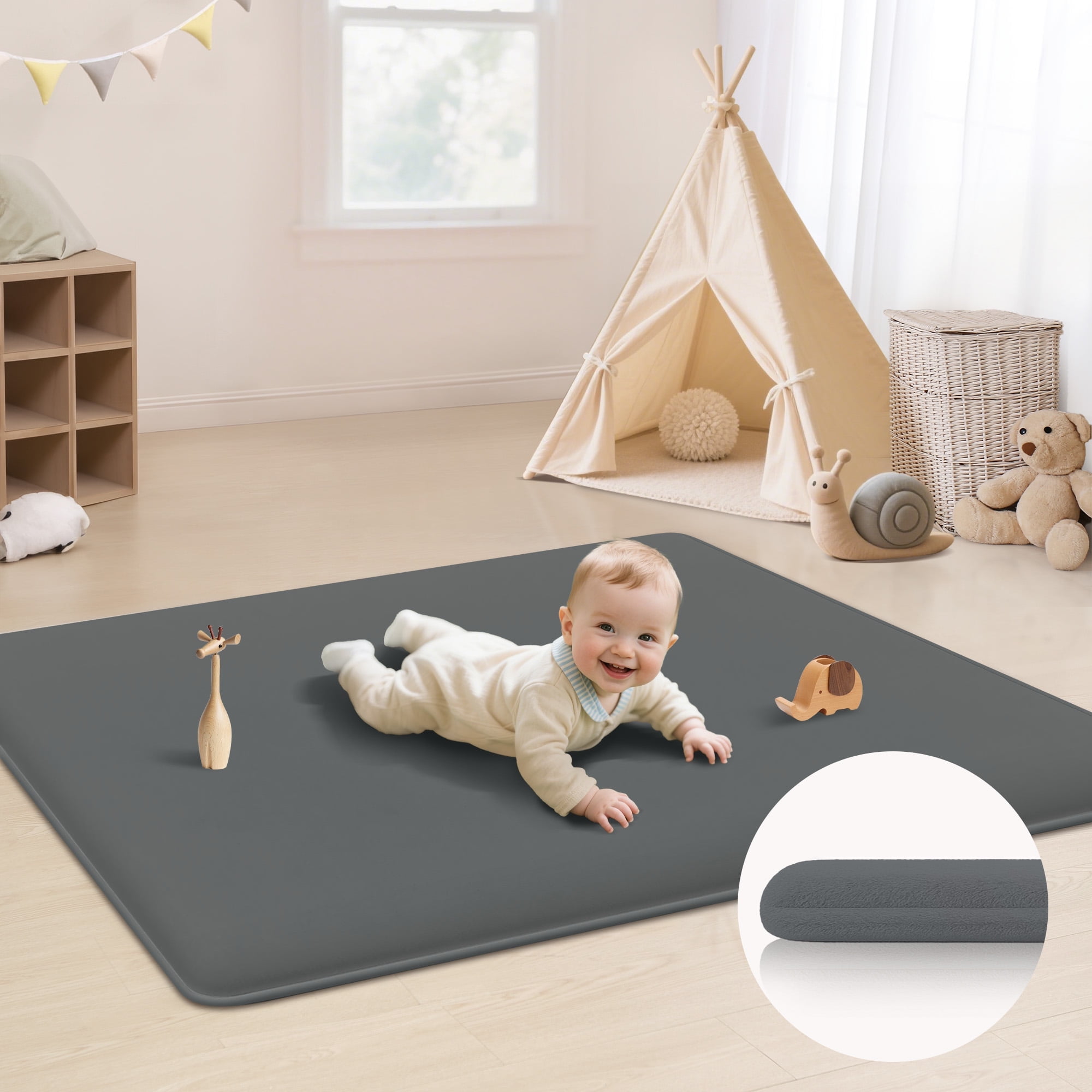 Baby Play Mat, 1.2"Thick Memory Foam Area Rug, Soft Coral Velvet Baby Crawling Mat with Non-Slip Backing, tummy time mat, tatami Padded Carpet, Baby Nursery Rug for Toddlers 50inx50in