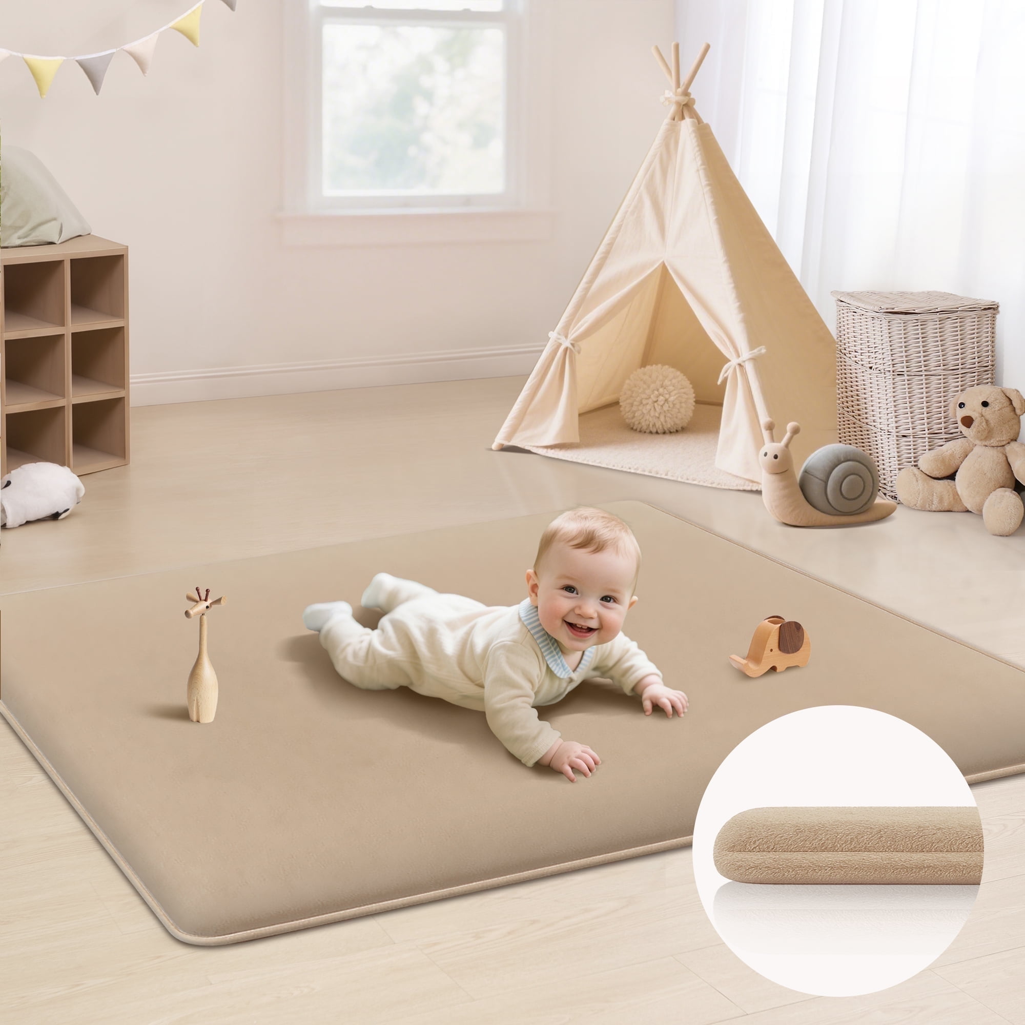 Baby Play Mat, 1.2"Thick Memory Foam Area Rug, Soft Coral Velvet Baby Crawling Mat with Non-Slip Backing, tummy time mat, tatami Padded Carpet, Baby Nursery Rug for Toddlers