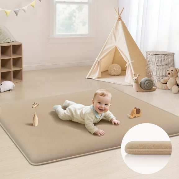 Baby Play Mat, 1.2"Thick Memory Foam Area Rug, Soft Coral Velvet Baby Crawling Mat with Non-Slip Backing, tummy time mat, tatami Padded Carpet, Baby Nursery Rug for Toddlers 50inx50in
