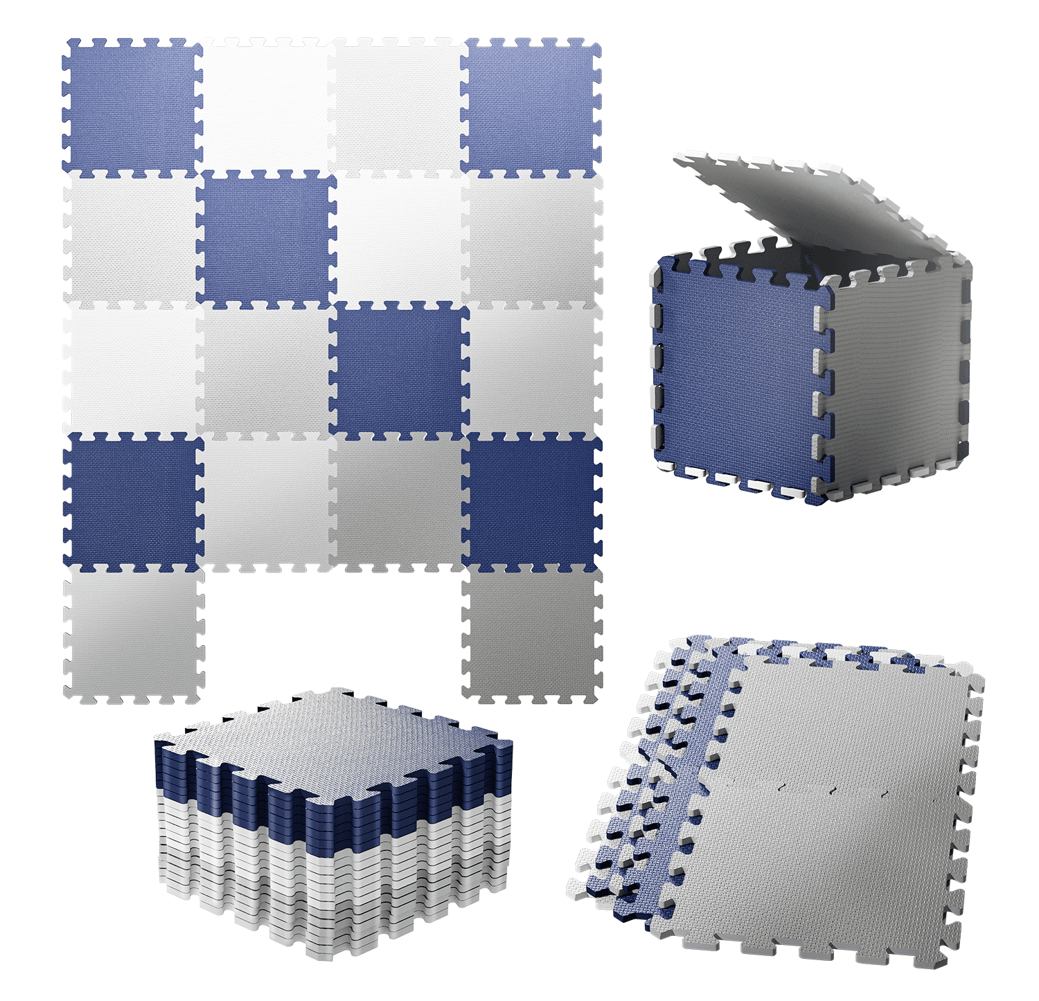 71'' Blue, White, and Gray Foam Interlocking Playmat Set
