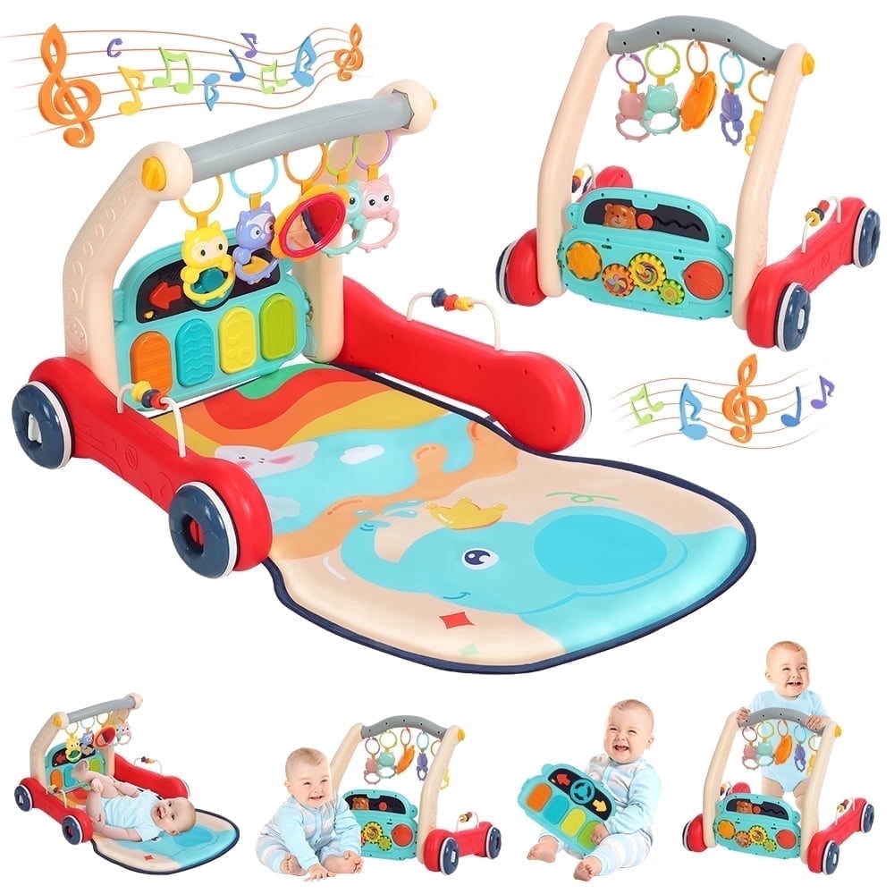 Baby Play Mat,  Caveen 4 in 1  Baby Gym Activity Center with Musical Light Piano, Baby Learning Walker for 0-36 Months Infant Toddler