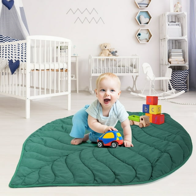 Baby Play Mat, 42" x 56" Leaf Shape Soft Cotton Baby Sleeping Mat