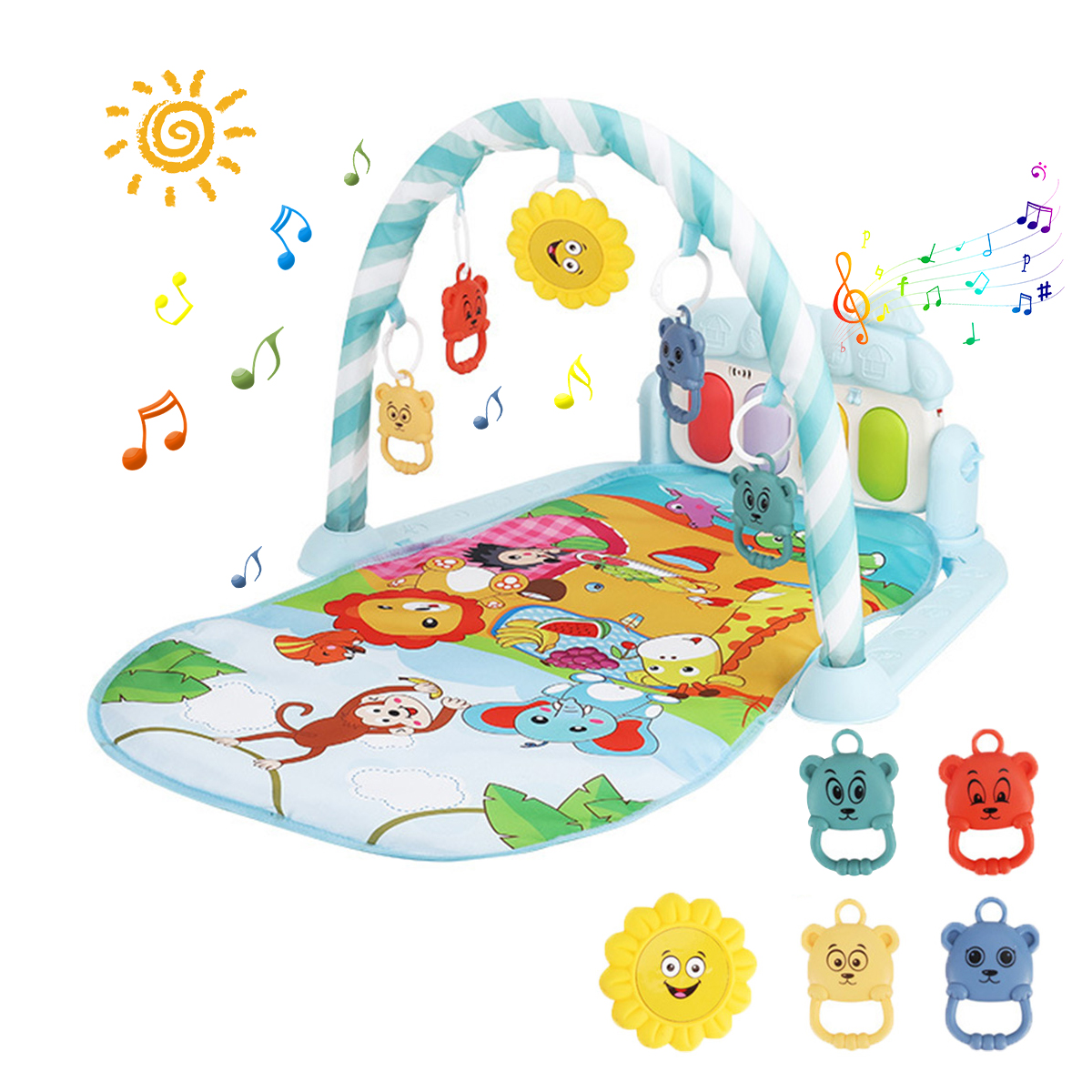 Baby Play Mat for Infant with Music and Mirror, Newborn Piano Activity