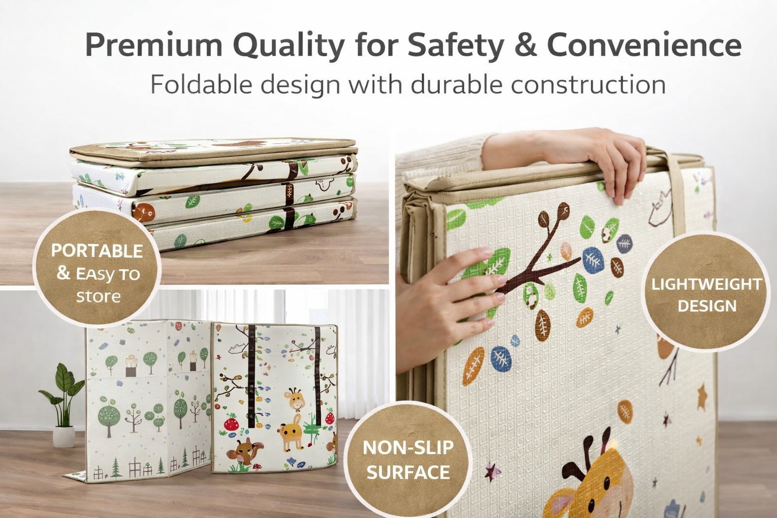 Baby Play Mat 59"*79" Foldable double side play Foam Baby Play Mat for Floor Waterproof Playmats for Babies Boy and Toddlers Infants  Crawling Mat for Indoor&Outdoor&Travel side protected