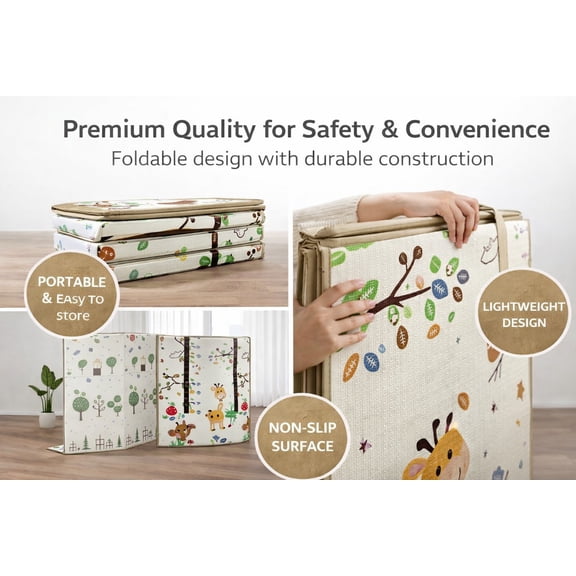 Baby Play Mat 59"*79" Foldable double side play Foam Baby Play Mat for Floor Waterproof Playmats for Babies Boy and Toddlers Infants Crawling Mat for Indoor&Outdoor&Travel side protected