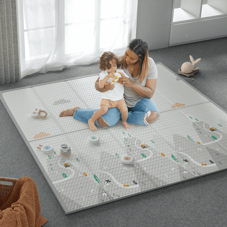 Baby Play Mat, 59x59 Foldable & Reversable Large Baby Mat, 0.4 Thick  Waterproof Foam Play Mat, Baby Activity Tummy Time Mat