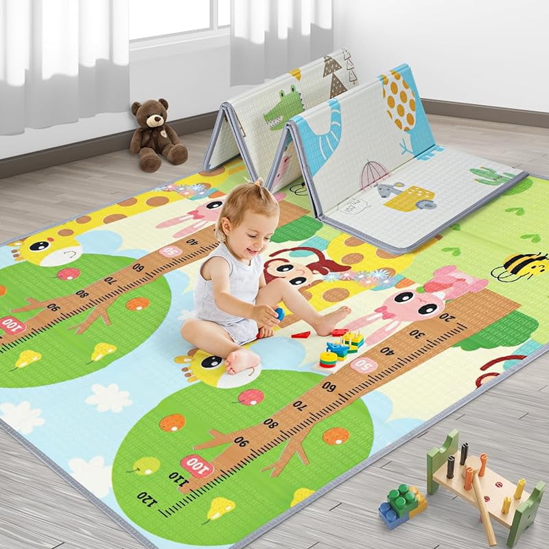 Baby Play Mat 71" x 59", Foldable Baby Play Mats for Floor, Reversible