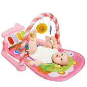 Baby Play Mat, Activity Gym Play Mat Center with Musical Play Piano and Hanging Rattles Toys, for Infants 0-12 Months, Pink