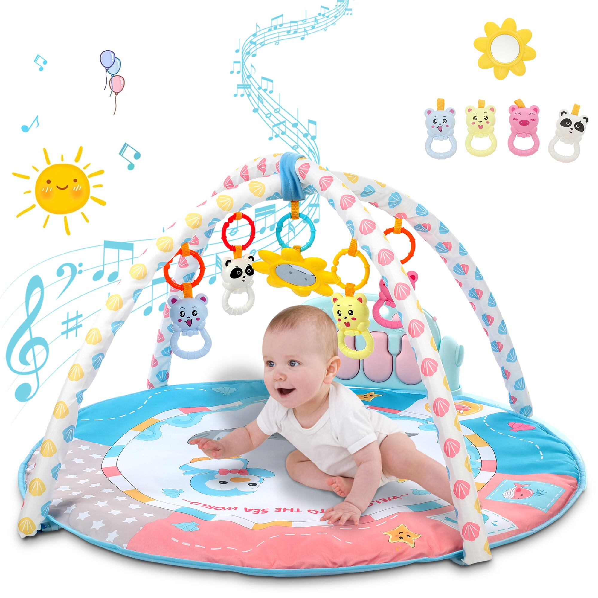 Baby Play Mat, Activity Play Mat 5 in 1 Thick Plush Large Baby Gyms